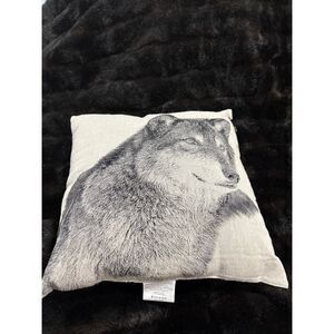 Ellison wolf-print pillow featuring art by Stephen W. Keller black white